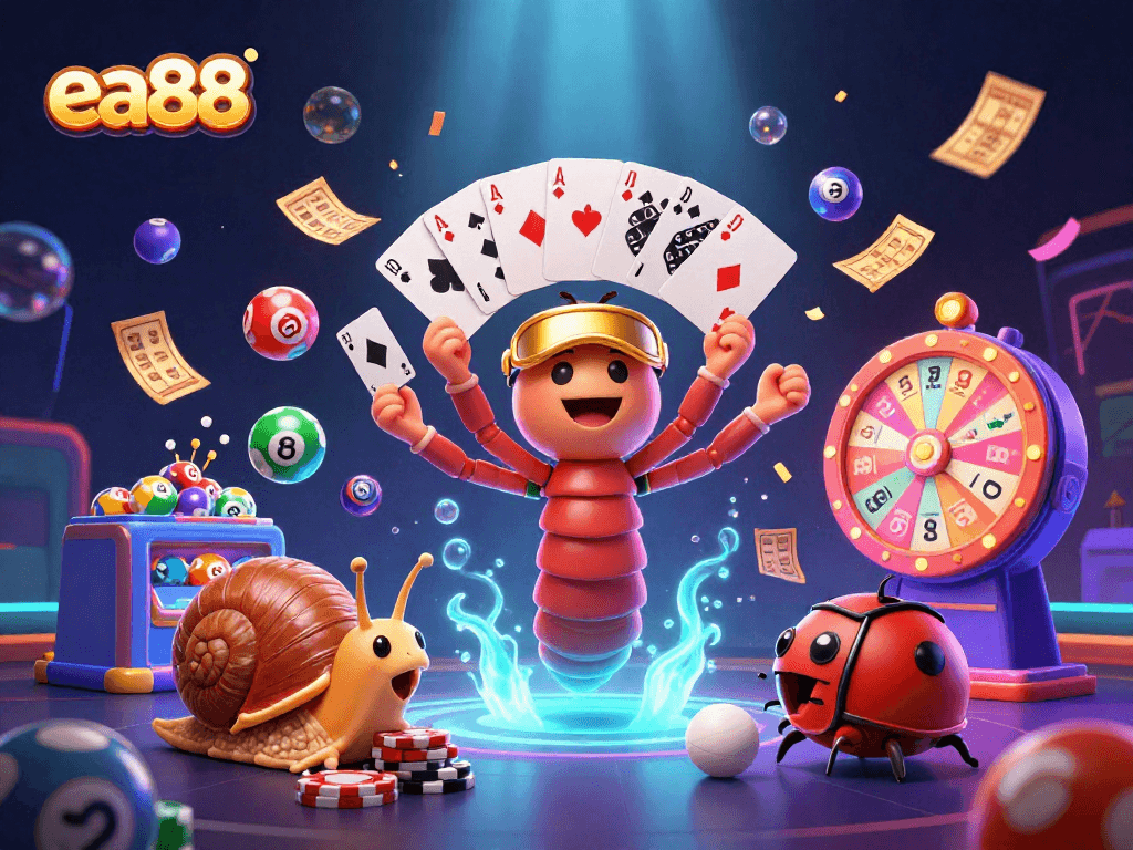 Experience thrilling gameplay at ea88 with vibrant lottery balls and an energetic dealer in a dynamic casino scene.