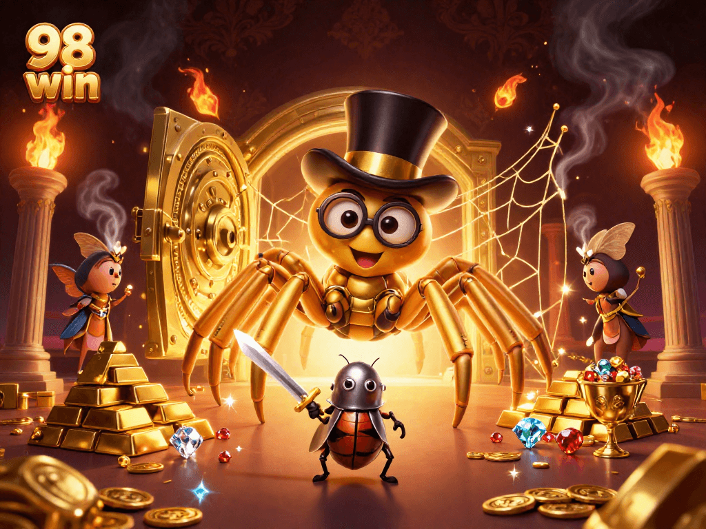 Watch the 98 win giant tarantula spin casino webs of fortune amidst a glittering treasure vault.