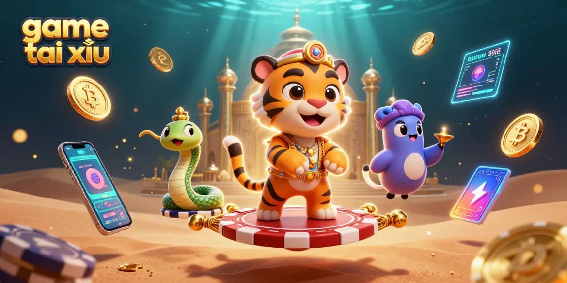 Engage in exciting game tài xỉu with vibrant characters and digital elements depicting the thrilling gaming experience.