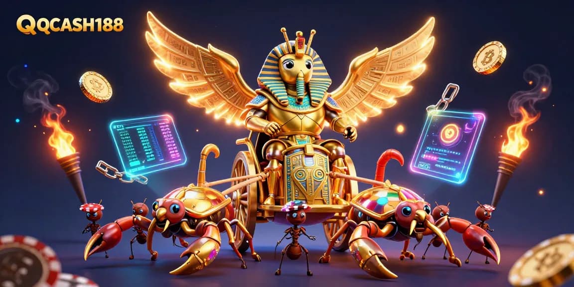 Experience thrilling jackpots at QQCASH188 with a vibrant 3D casino scene brimming with excitement.