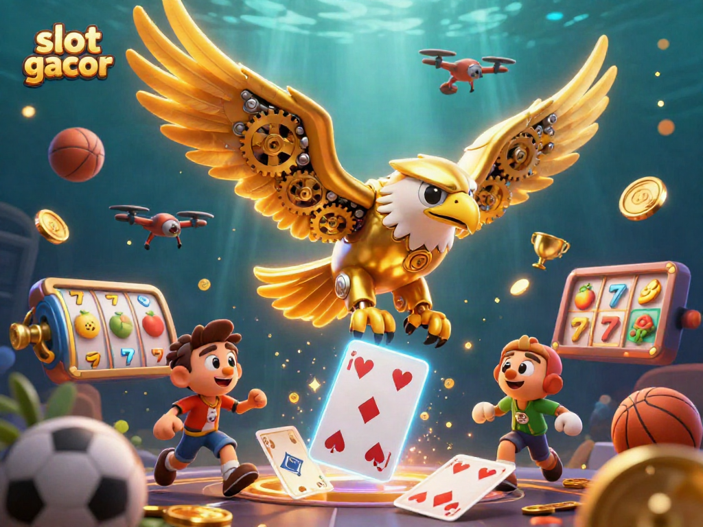 Engage with exciting slot gacor gameplay featuring a golden eagle amidst dynamic gaming elements.