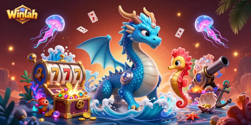 Spin the slots with Winlah as the azure water dragon and seahorse knight guide your fortune.