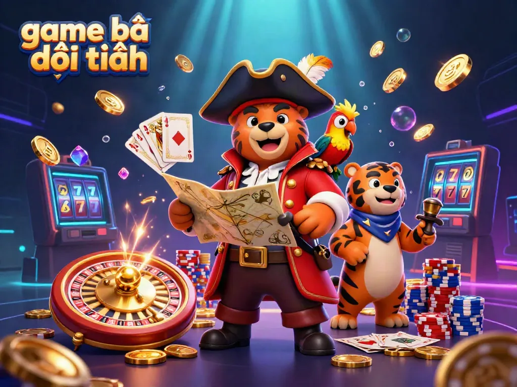 Experience thrilling moments with game bài đổi thưởng as cartoon characters navigate a vibrant casino.