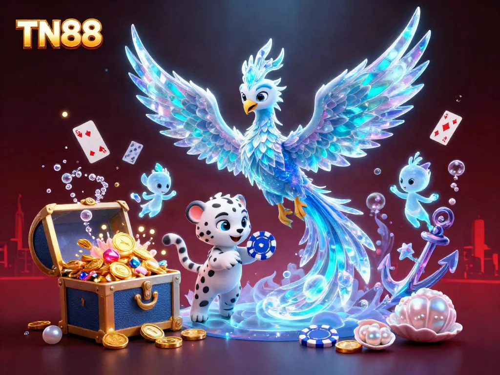 Experience exhilarating gaming action with TN88’s vibrant casino scene featuring magical characters and treasure.