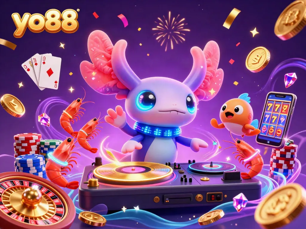 Experience the excitement of yo88 with a vibrant 3D casino scene featuring dynamic characters and colorful game elements.