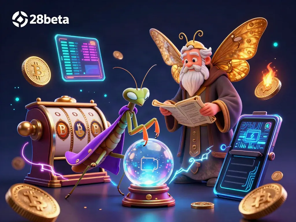 Engage with the vibrant world of 28beta through a 3D casino scene featuring fortune teller characters and slot elements.