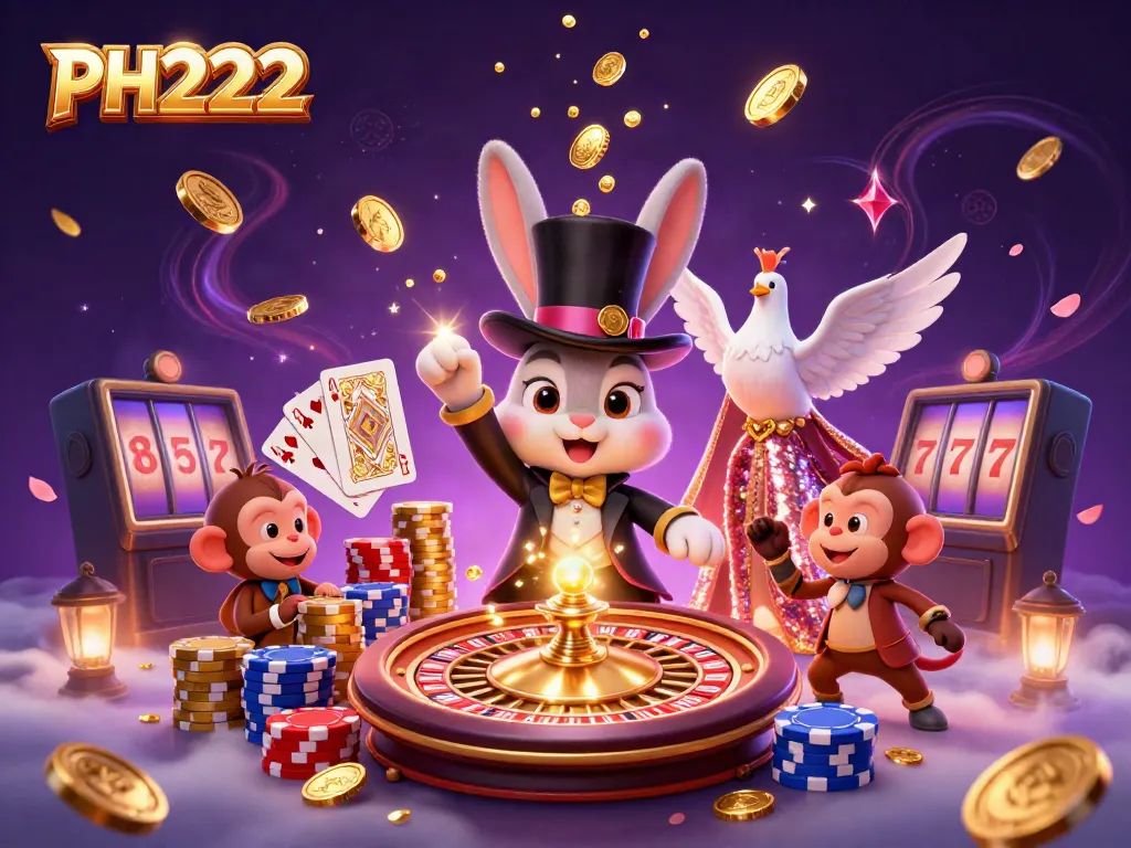 Experience the magic of PH222 with a rabbit magician and fun casino characters.