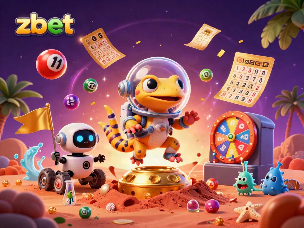 Experience zbet with a Martian gecko discovering a golden casino in this dynamic 3D illustration.