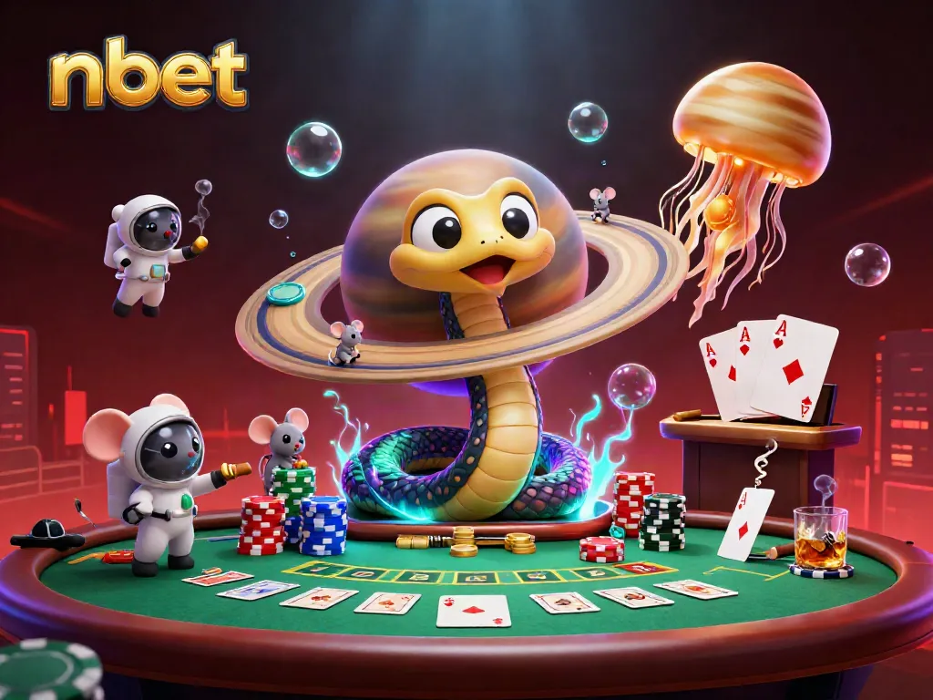 Experience nbet excitement with cartoon cosmic characters engaging in a lively gambling game
