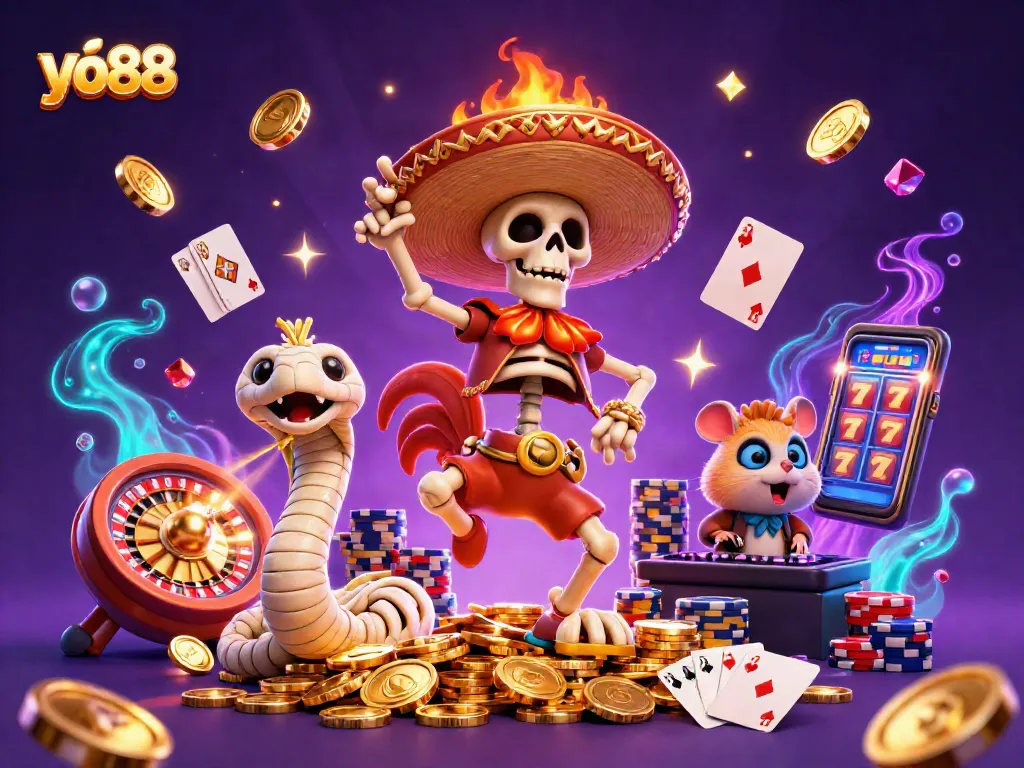 Experience thrilling gameplay with yo88's vibrant casino scene featuring dynamic characters and sparkling elements.