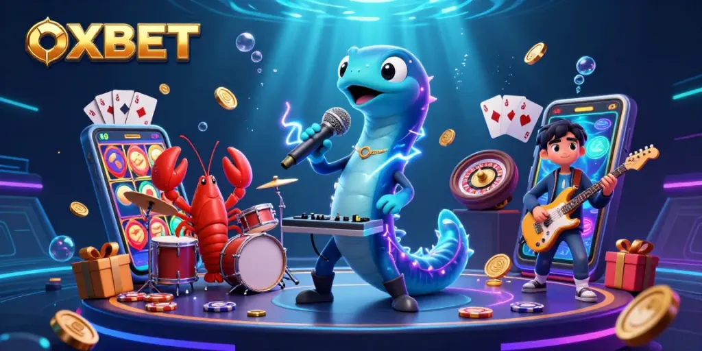 Experience exciting gameplay with OXBET's dynamic underwater casino scene featuring lively characters and gaming elements.