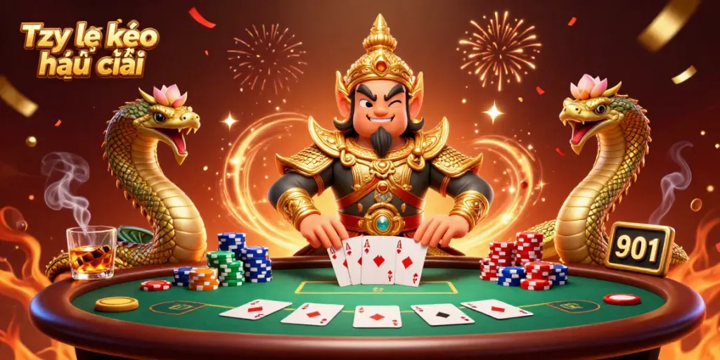 Engage in exhilarating action with Tỷ lệ kèo nhà cái as vibrant characters dominate a dynamic poker scene.