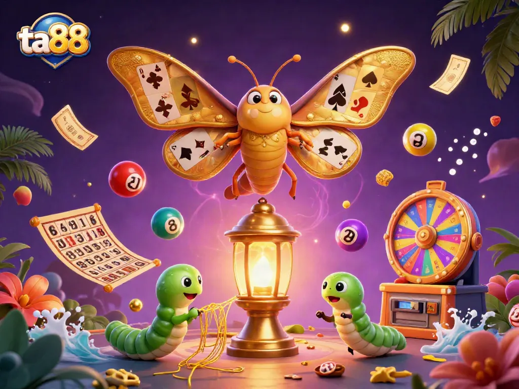 Win big with ta88 in this vibrant 3D illustration showcasing dynamic casino scenes and lottery excitement.