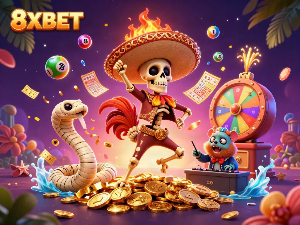 Engage with the vibrant world of 8XBET through this lively carnival scene of fortune and fun.