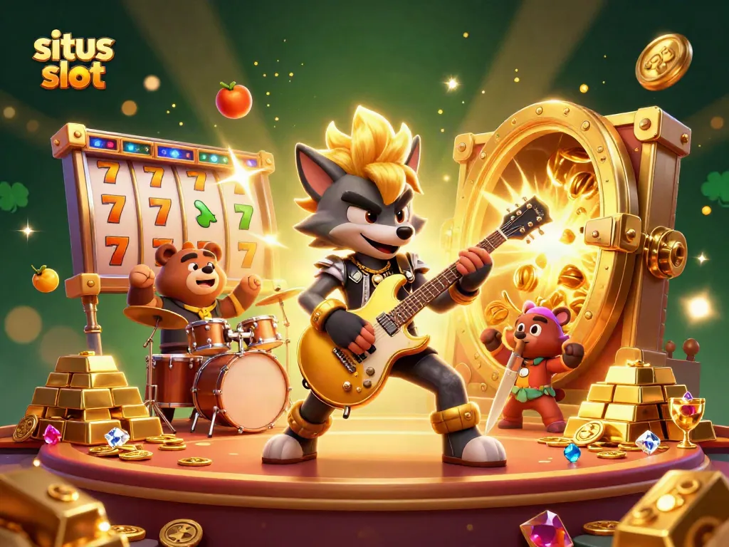 Engage in situs slot action with a rock star wolf and drummer bear delivering electrifying entertainment.