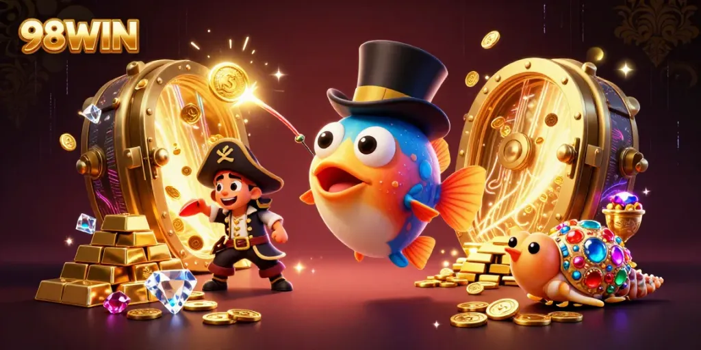 Experience exciting wins with 98WIN where the anglerfish lures treasures in this vibrant casino scene.