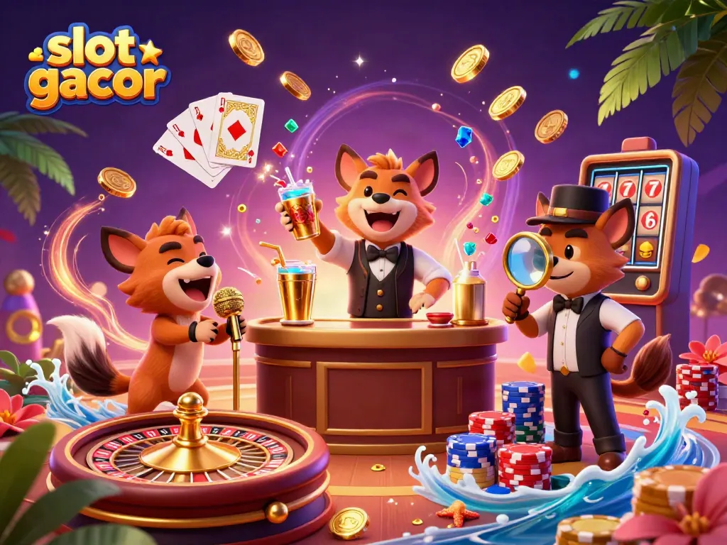 Experience the thrill of "slot gacor" in a vibrant casino scene featuring hyena characters.