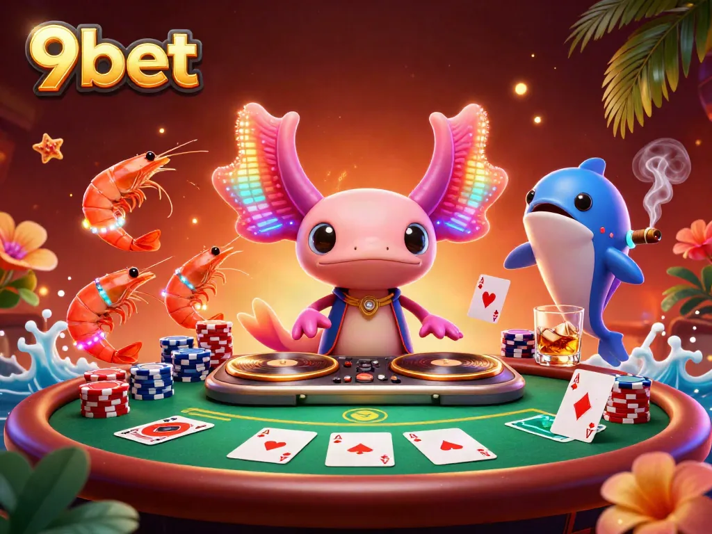 Experience thrilling gameplay at 9bet with a vibrant casino scene showcasing unique characters and poker action.