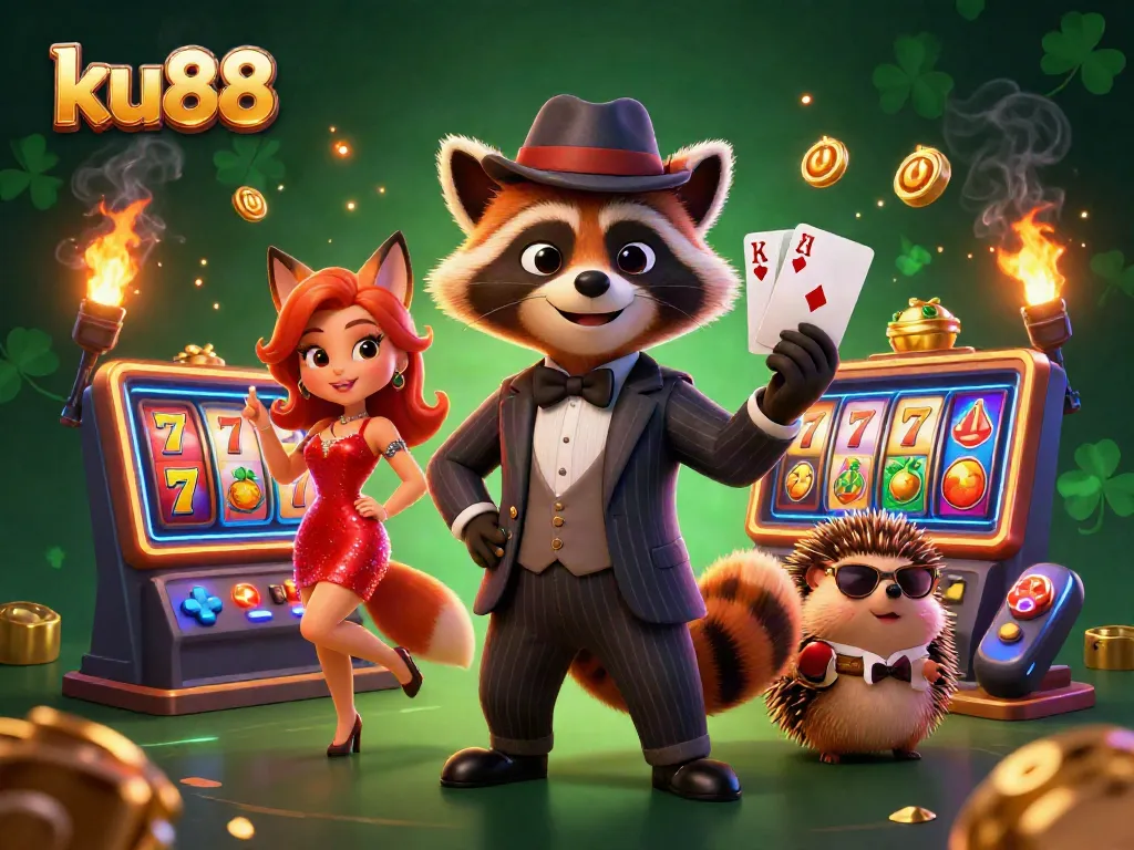 Experience ku88's thrilling casino adventure with charming characters and vibrant slot elements.
