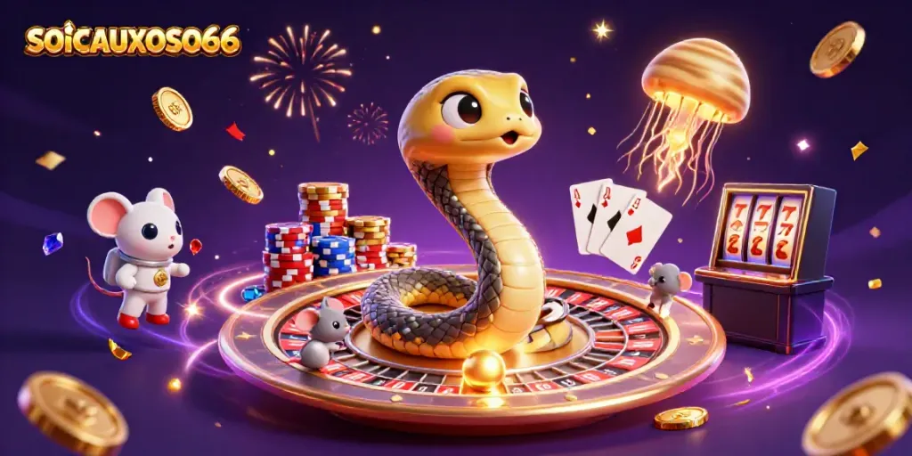 Experience the thrill of betting with SOICAUXOSO66 in a vibrant cosmic casino scene.