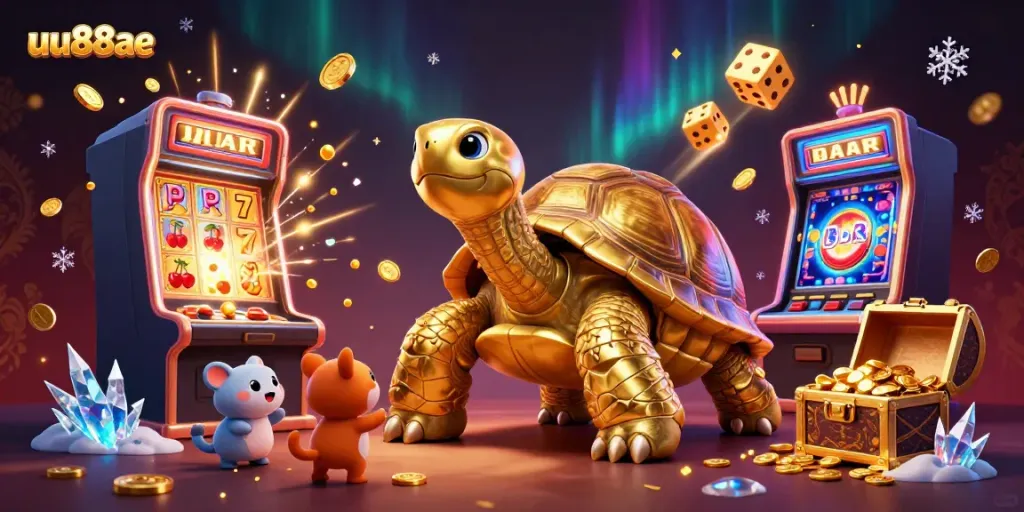 Experience casino excitement with uu88ae in a vibrant 3D illustration featuring thrilling slot action and games.
