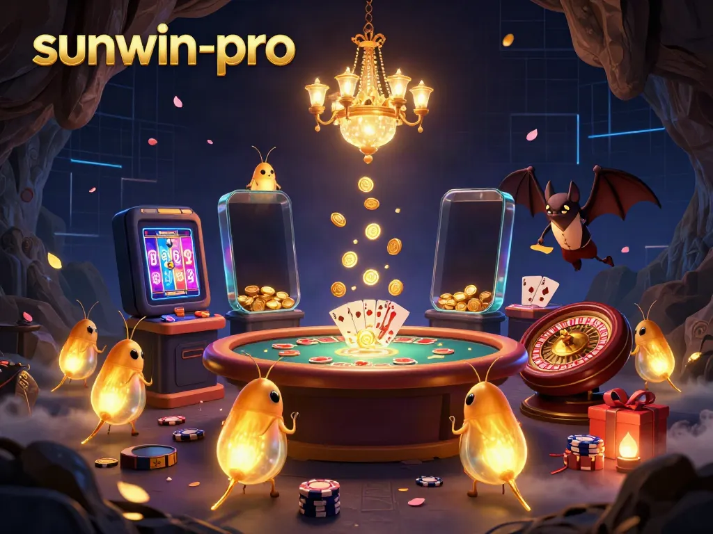 Experience the excitement at sunwin-pro's cave casino with glowworms lighting up a game-filled scene.