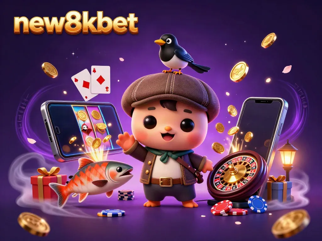 Engage in thrilling slot gameplay action with new8kbet featuring adorable characters and vibrant casino elements.