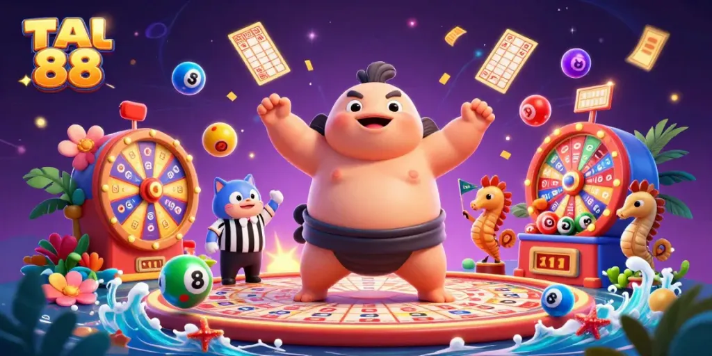 Engage with TA 88 in a vibrant underwater gambling scene featuring a sumo blowfish and seahorse spectators.