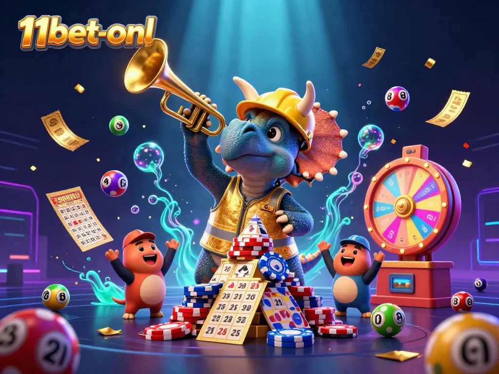 Play to win at 11bet-onl with exciting casino themes in a vibrant 3D scene.
