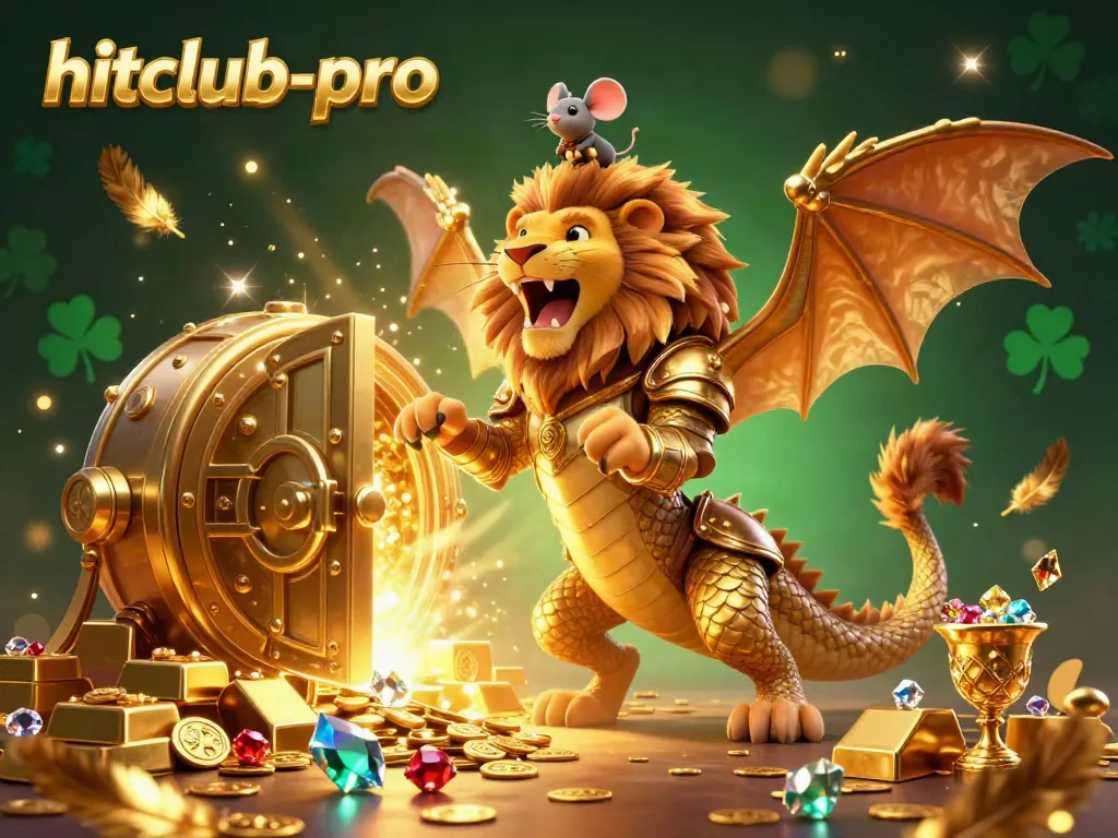 Engage with hitclub-pro's majestic chimera and treasures in a dazzling casino adventure illustration.
