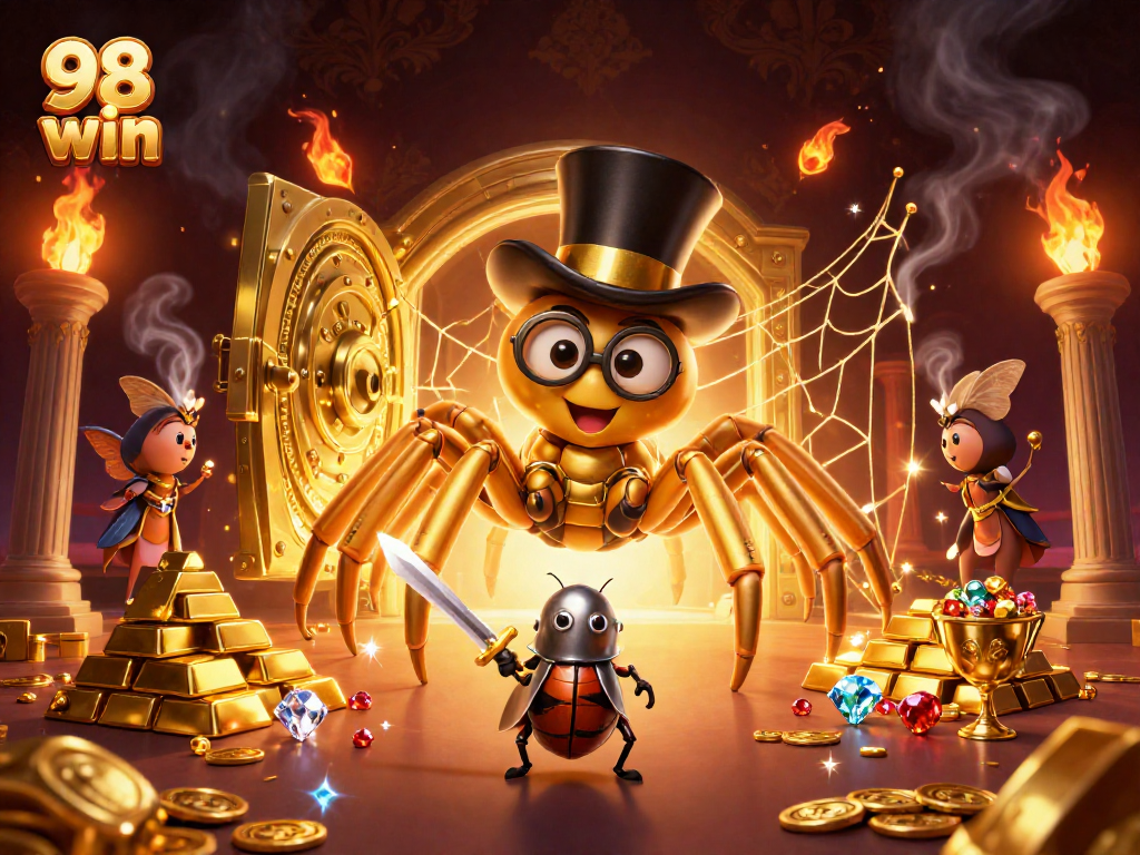 Watch the 98 win giant tarantula spin casino webs of fortune amidst a glittering treasure vault.