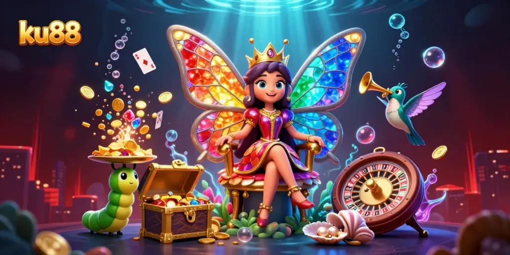 Experience exciting wins at ku88 casino with vibrant 3D elements showcasing slots and live games.