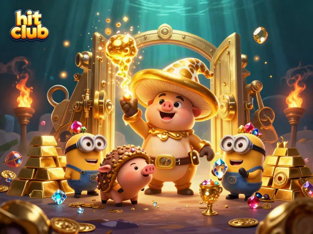Hit club showcases a magical scene with golden treasures, promoting an enchanting casino experience.