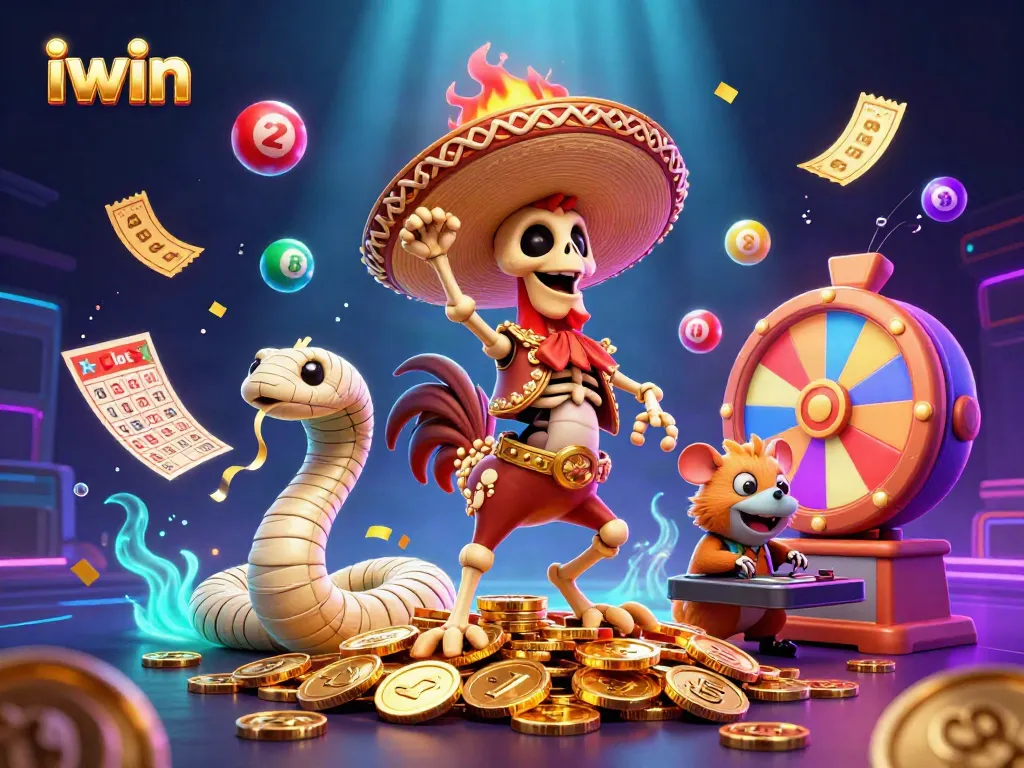iwin enhances excitement with a vibrant 3D scene featuring a victory dance amid golden coins.