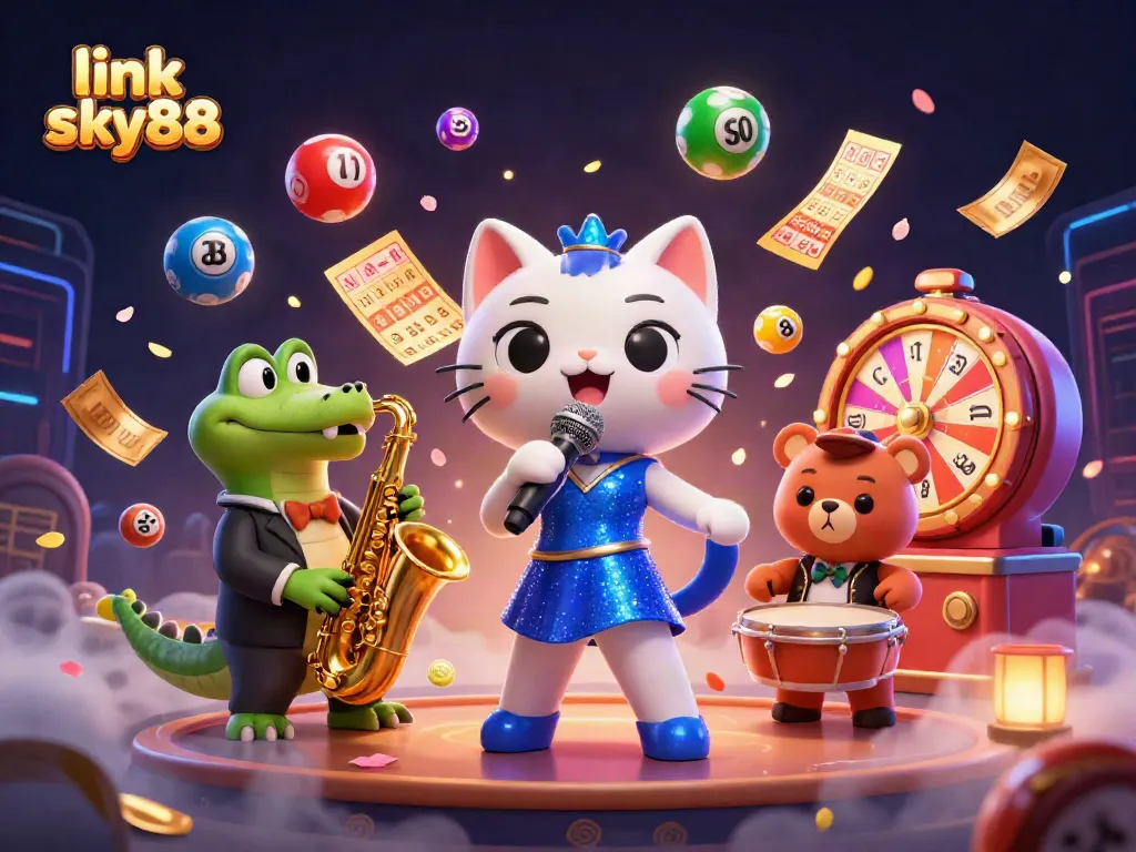Engage with link sky88 through vibrant lottery-themed design featuring playful casino characters.